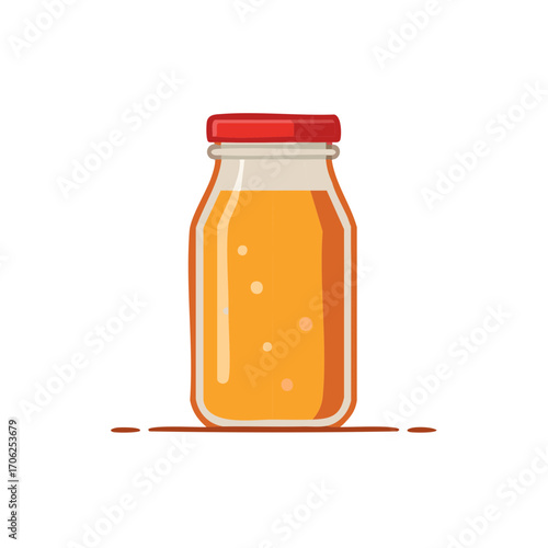 Jar of Orange Juice Cartoon Style Vector Illustration, Red Lid, Fresh Drink, Healthy Beverage