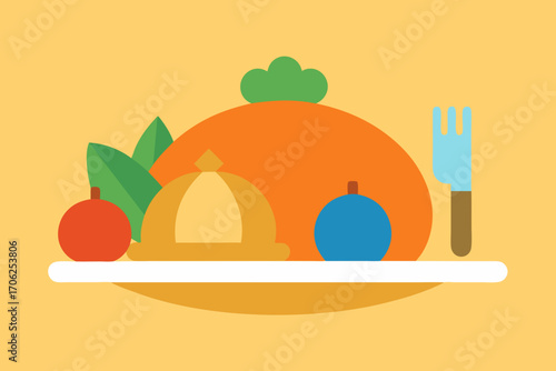 Flat design festive food platter with utensils