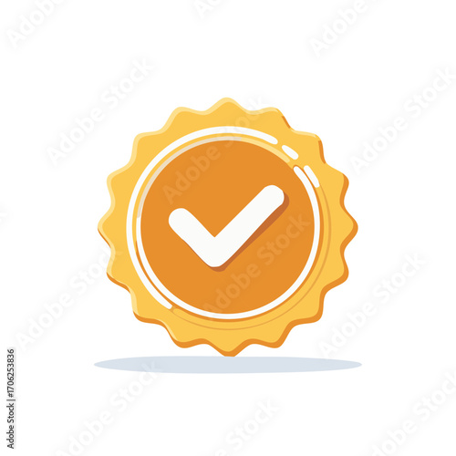 Gold Seal Badge with White Check Mark Symbol Approval Stamp