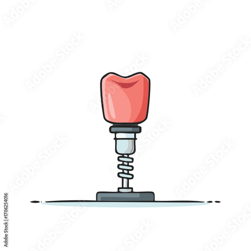 Cute cartoon tooth on a spring mechanism representing dental health and care