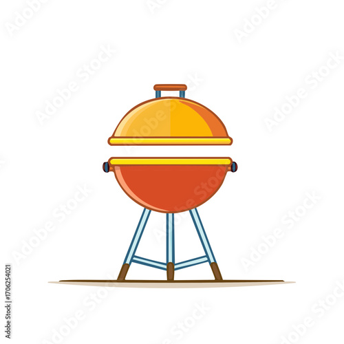 Cartoon barbecue grill illustration, orange and yellow design, cooking concept