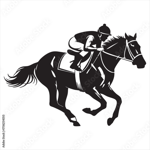 Dynamic jockey riding a galloping horse in a horse racing competition