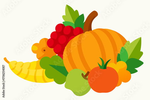 Colorful autumn harvest of fruits and vegetables