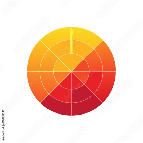 Gradient circular design, segments in orange and red radiating from the center