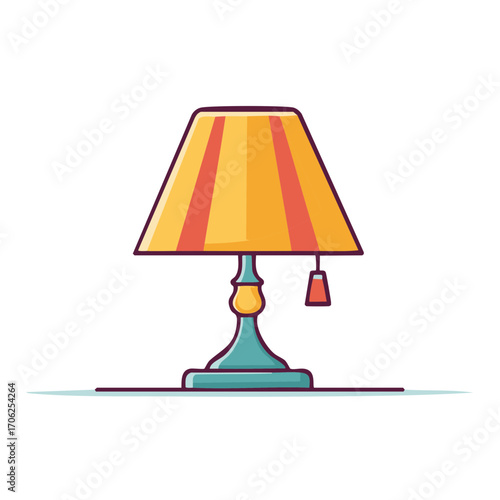 Retro Style Table Lamp with Striped Shade and Teal Accents Illustration