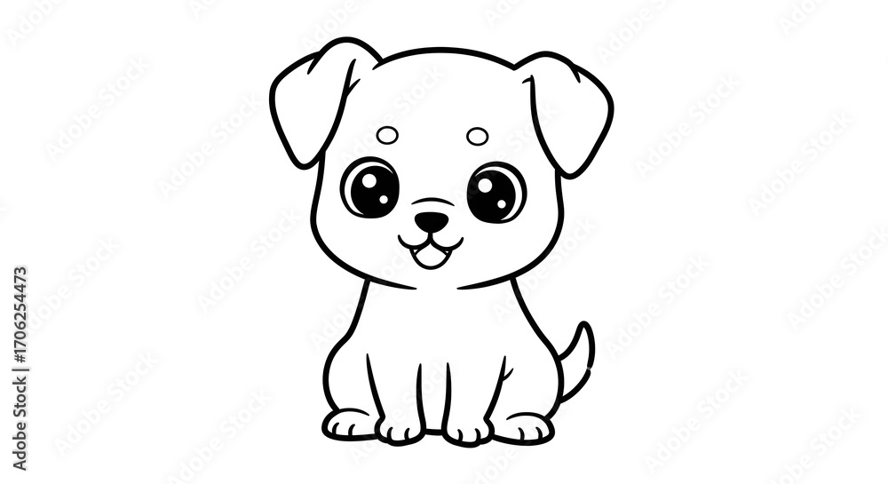 Fototapeta premium Cute cartoon puppy dog sitting and smiling with big eyes