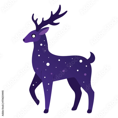 Glowing Dark Violet Reindeer with Starry Antlers Vector Illustration