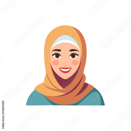 Smiling woman in traditional headscarf vector portrait illustration