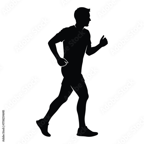 Silhouette of a male runner in motion demonstrating athletic fitness and healthy lifestyle activities silhouette