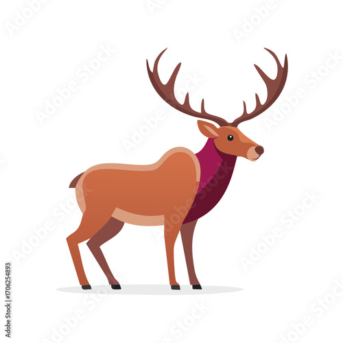 Stylized cartoon stag deer with large antlers illustration on white background