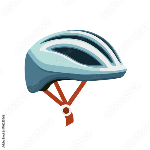 Illustration of a cycling helmet with light blue shell and red straps for safe outdoor biking