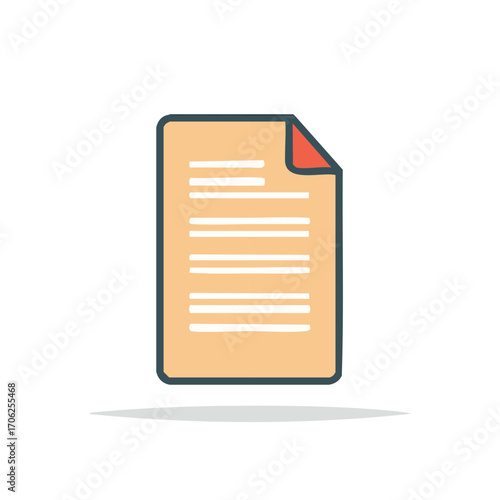 File Icon Flat Design with Red Folded Corner and Text Lines on Document