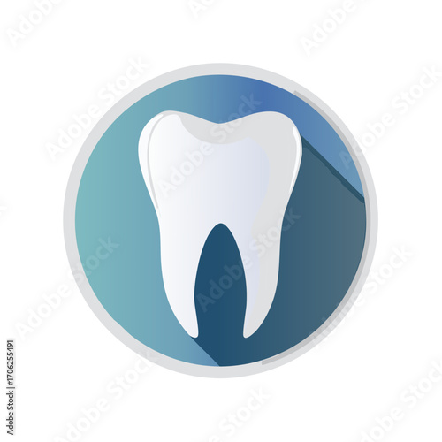 Clean white tooth icon inside a circular blue gradient with a shadow effect
