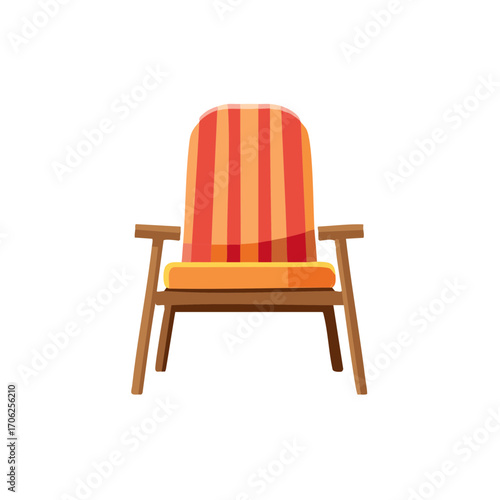 Comfortable striped outdoor lounge chair with armrests for relaxation and leisure