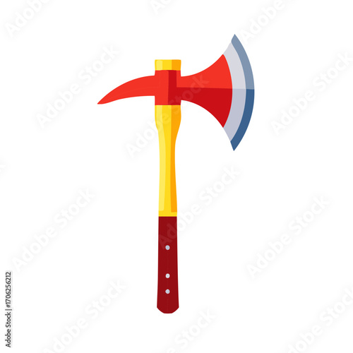 Vibrant red and yellow flat design fire axe rescue tool for emergency services illustration