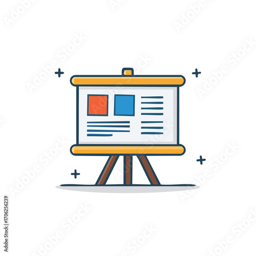 Graphic of Information Presentation Board on Stand with Squares and Text