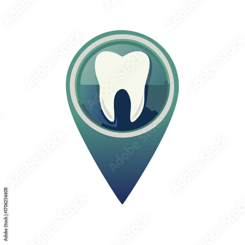 Dental clinic location marker with a stylized tooth inside a map pin
