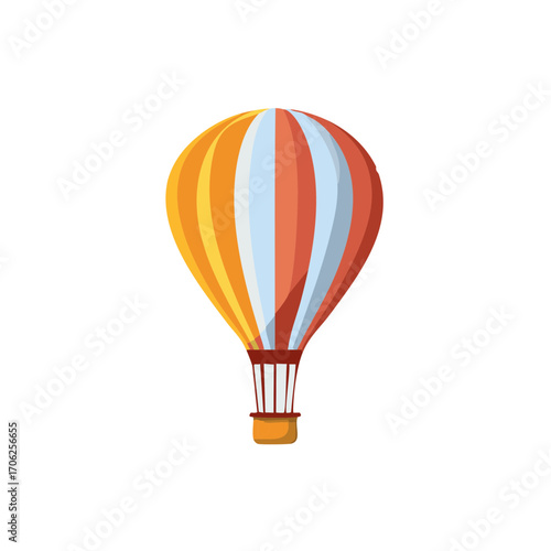 Vibrant striped hot air balloon illustration for travel adventure and exploration concepts isolated