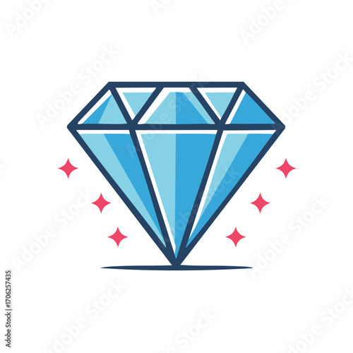 Blue Diamond with sparkles, vector illustration, isolated on white