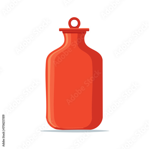 A vibrant red rubber hot water bottle illustration for warmth, comfort, and soothing pain relief.