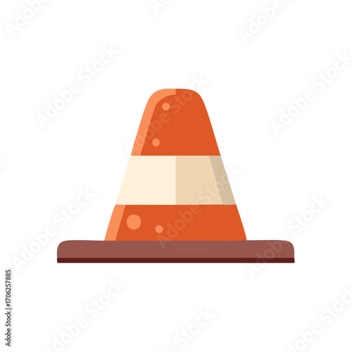 Bright orange construction safety cone with white band and circular reflective dots