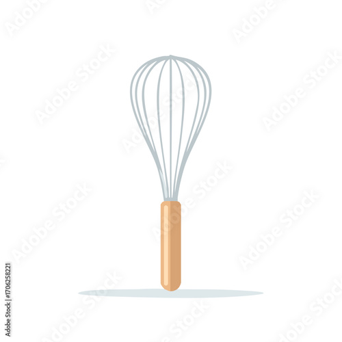Simple Kitchen Whisk with Wood Handle Isolated on White