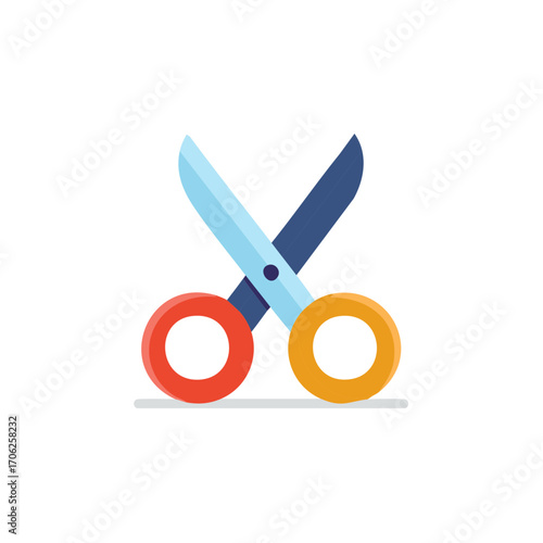 Colorful scissors icon in a simple flat design style vector illustration