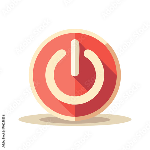 Icon of a power button in red and cream colors with long shadow