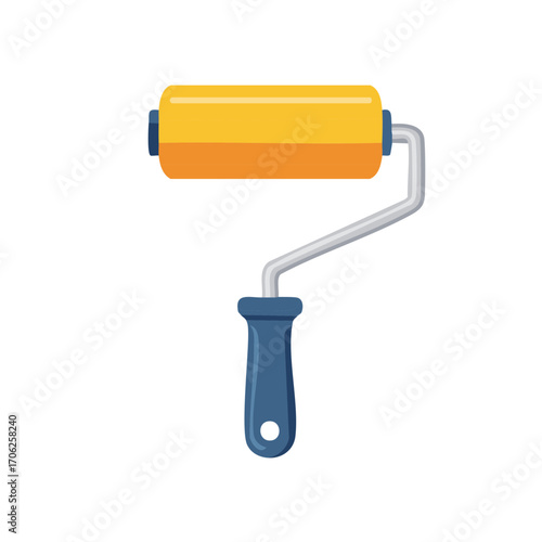 Yellow paint roller with blue handle for home renovation and wall painting