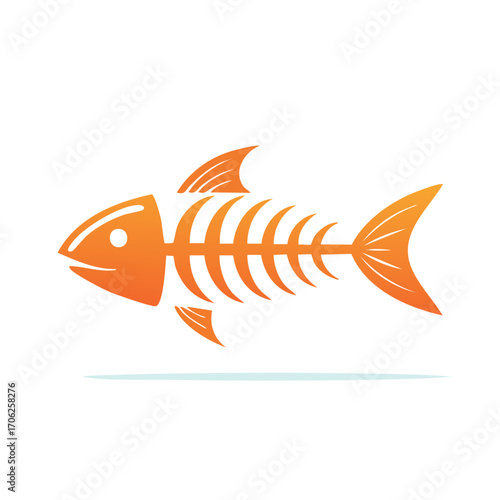 Stylized orange fish skeleton illustration with shadow