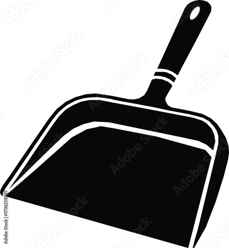 Black Dustpan Silhouette Icon for Cleaning and Household. On white background silhouette vector.