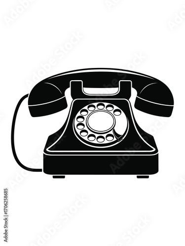 Classic black rotary dial telephone silhouette illustration