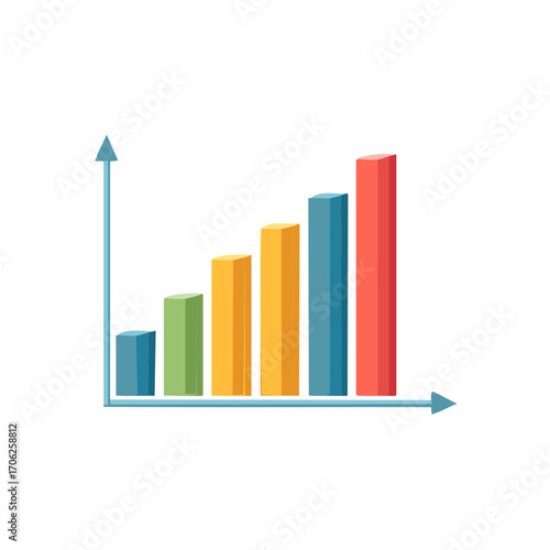 Growth chart with ascending colored columns for business, finance, market analysis