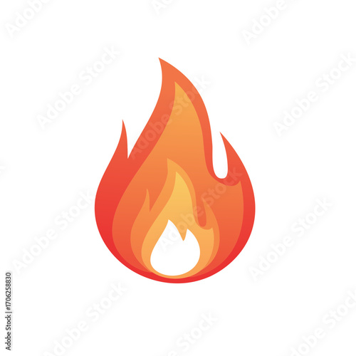 Abstract graphic of a vibrant hot burning flame icon in red orange and yellow gradient colors