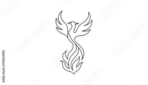 Artistic sketch of a majestic phoenix rising from flames symbolizing rebirth and power