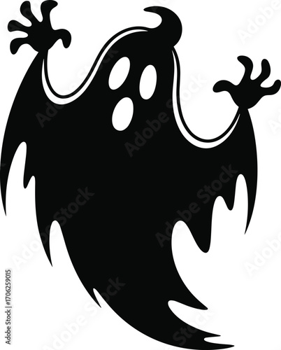 Spooky ghost illustration, Halloween ghost silhouette, scary spooky spirit, haunted ghost clipart, creepy ghost figure, ghostly apparition design, spooky