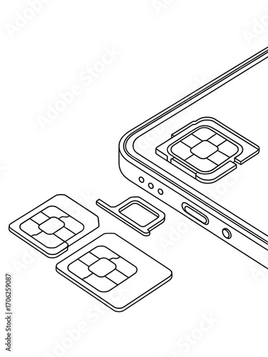 Smartphone sim card tray and cards illustration