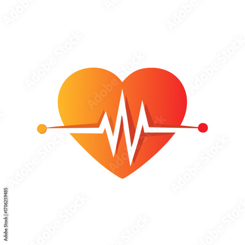 Heartbeat line over a gradient heart shape. Cardiology, health, and medical vector logo concept.
