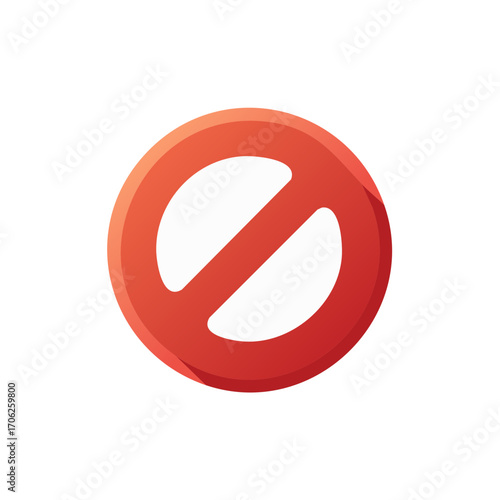 Red prohibition sign isolated on a white background with gradient shadows