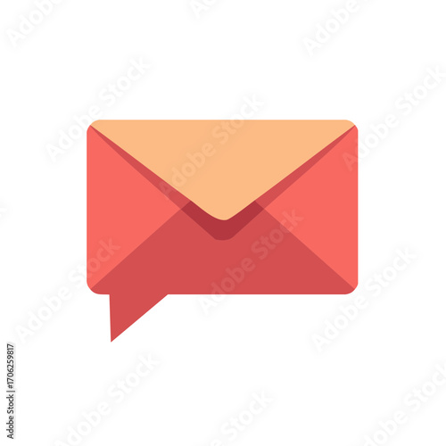 Flat design of an open envelope with a speech bubble shape at the bottom conveying communication