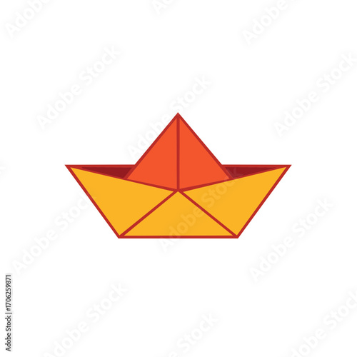 Vibrant Orange and Yellow Paper Boat Origami Illustration in Simple Style