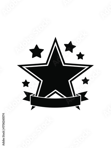 Black star award with ribbon and smaller stars