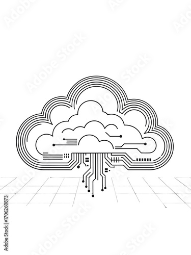 Digital cloud computing network technology circuit board illustration