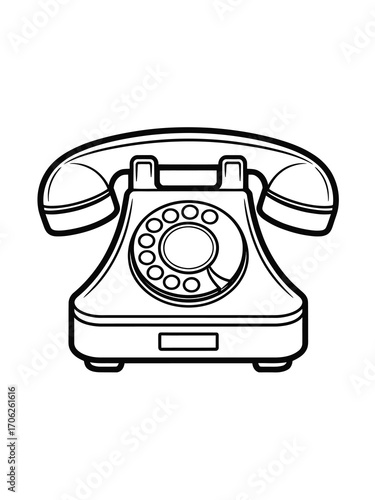 Vintage rotary dial telephone illustration black and white