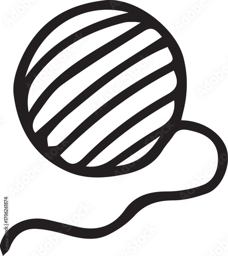 Set of vector line doodles with knitting items. Minimal black and white hand-drawn icons: yarn balls, knitting needles, craft baskets. Ideal for textile design, DIY projects, cozy handmade themes.
