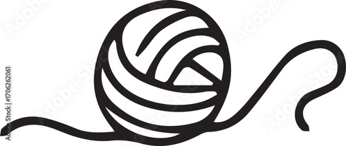 Set of vector line doodles with knitting items. Minimal black and white hand-drawn icons: yarn balls, knitting needles, craft baskets. Ideal for textile design, DIY projects, cozy handmade themes.