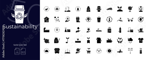 Collection of Sustainability Solid Icon Set