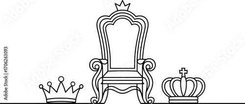 Royal Throne Vector, Twin Crowns Line Art Illustration.