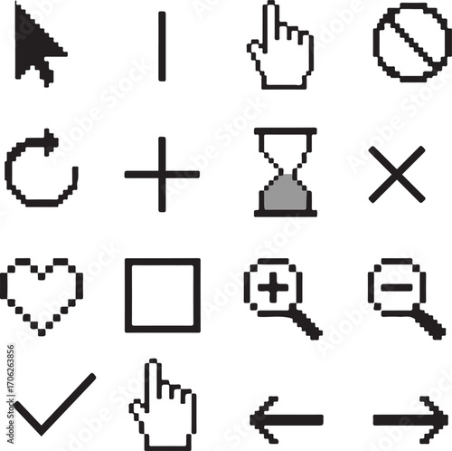 Computer mouse click cursor gray arrow icons set and loading icons. Computer mouse click cursor gray arrow icons set and loading icon. Vector illustration. Cursor icon. Mouse click cursor collection.