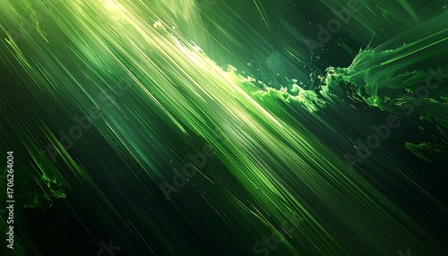Abstract vibrant green streaks and light